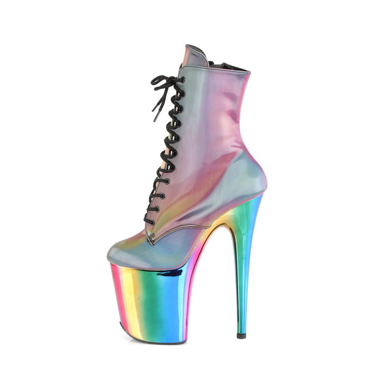 FLAMINGO-1020RC Pleaser Rainbow Reflective/Rainbow Chrome Platform Shoes [Pole Dancing Ankle Boots]