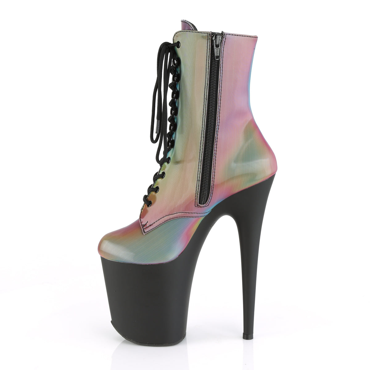 FLAMINGO-1020REFL Pleaser Rainbow Reflective/Black Matte Platform Shoes [Sexy Ankle Boots]