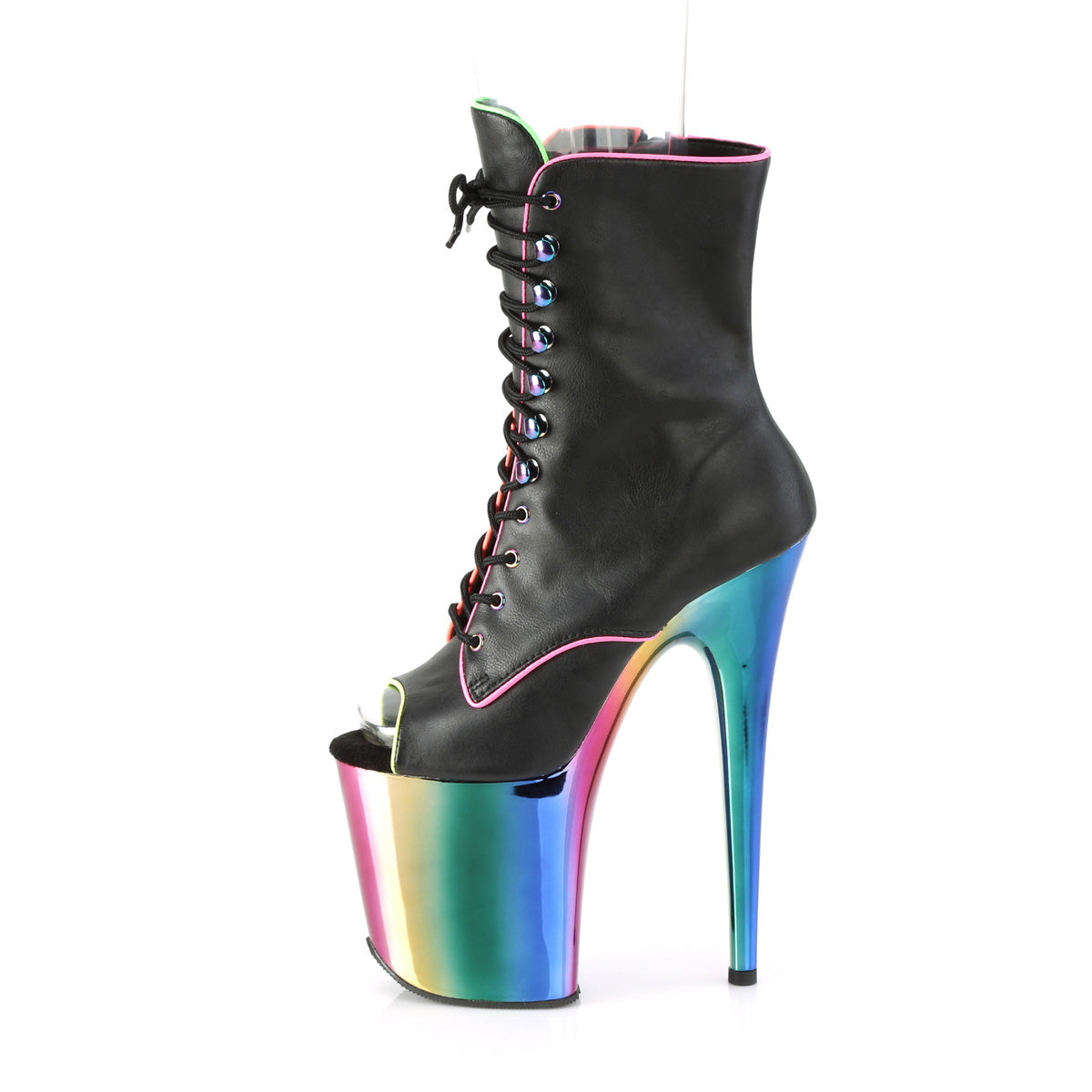 FLAMINGO-1021RC-02 Pleaser Black Patent/Rainbow Chrome Platform Shoes [Sexy Ankle Boots]
