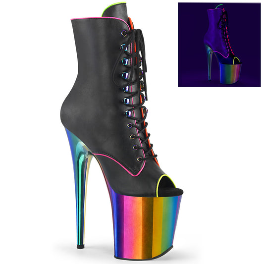 FLAMINGO-1021RC-02 Strippers Heels Pleaser Platforms (Exotic Dancing) Blk Pat/Rainbow Chrome