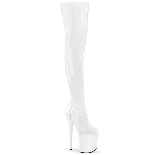 FLAMINGO-3000 Pleaser White Stretch Patent/White Platform Shoes [Thigh High Boots]