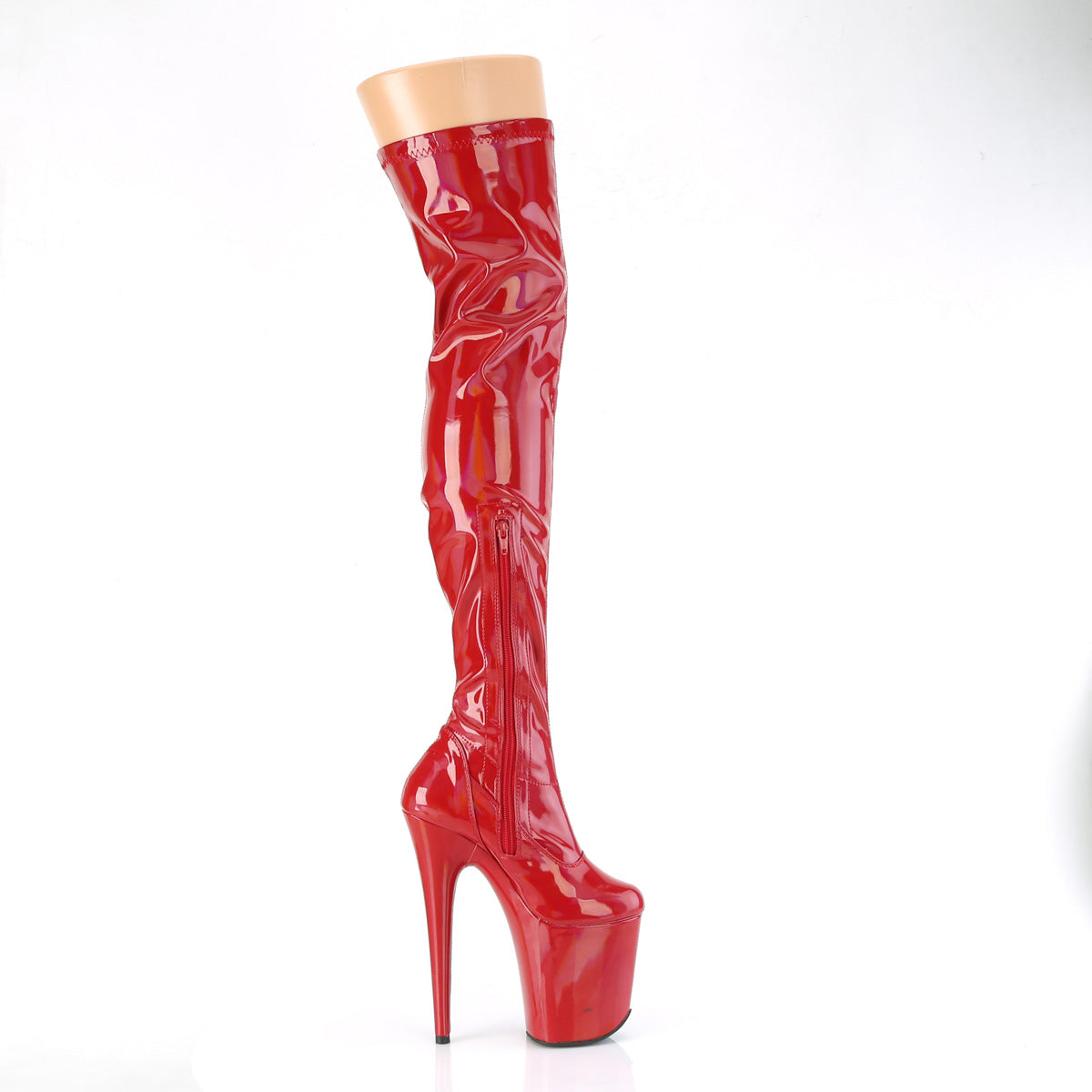 FLAMINGO-3000HWR Pleaser Red Stretch Holo/Red Holo Platform Shoes [Thigh High Boots]