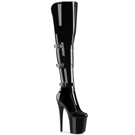 FLAMINGO-3018 Pleaser Black Stretch Patent/Black Platform Shoes [Thigh High Boots]