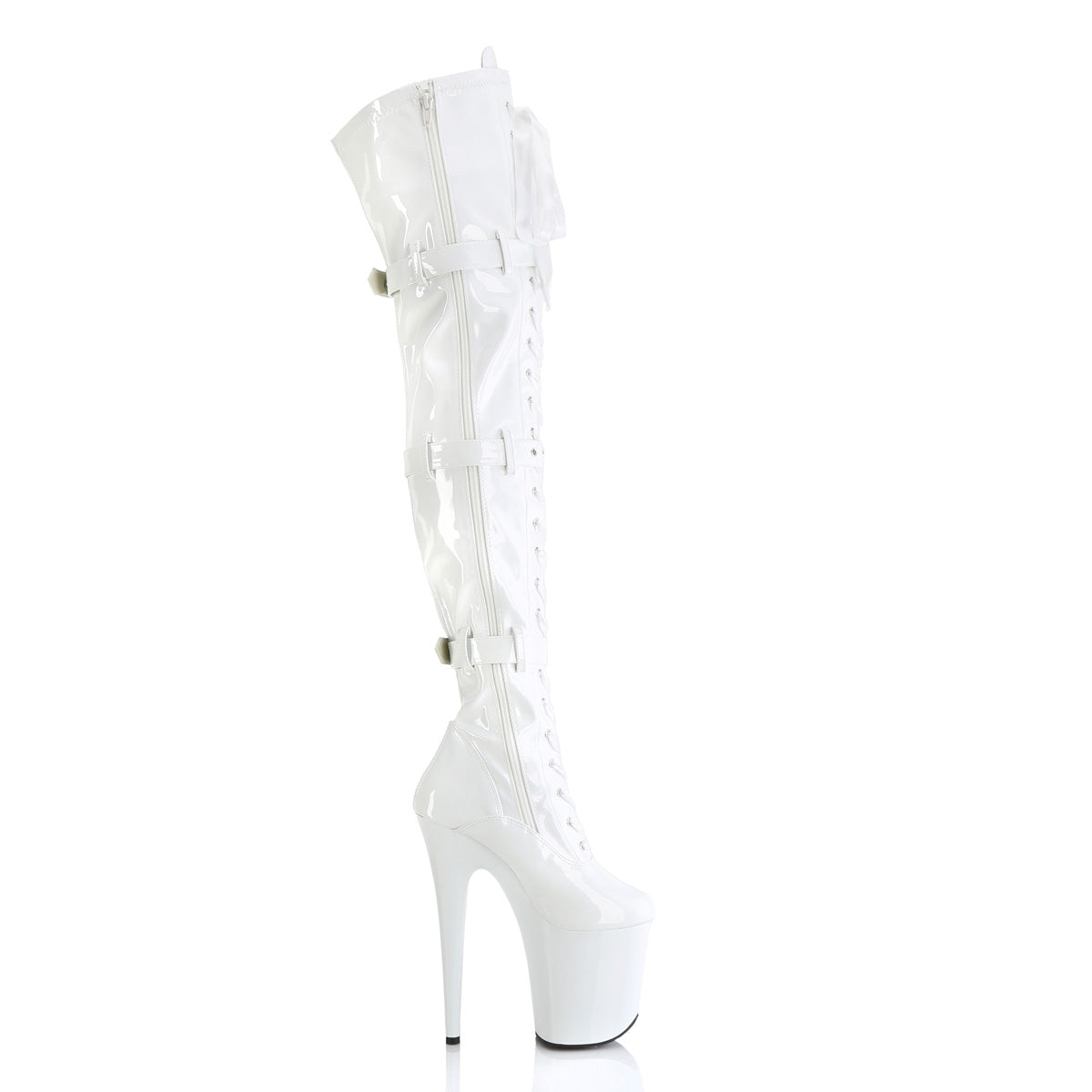 FLAMINGO-3028 Pleaser White Stretch Patent/White Platform Shoes [Thigh High Boots]