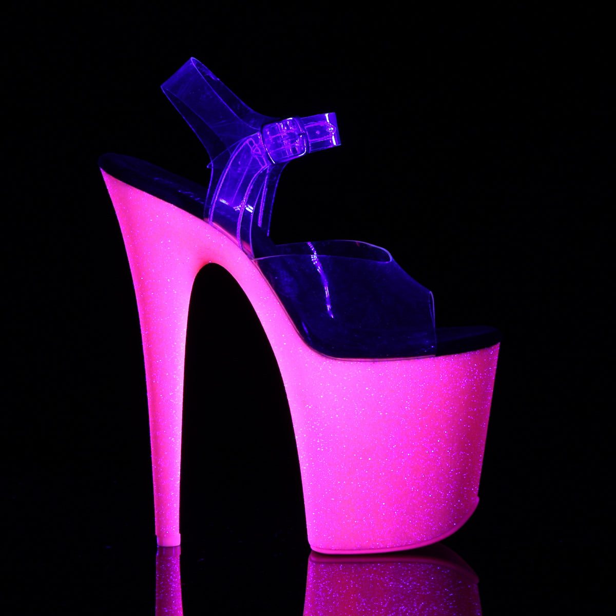 FLAMINGO-808UVG Pleaser Clear/Neon H. Pink Glitter Sexy Platform Shoes (Pole Dancing Heels)