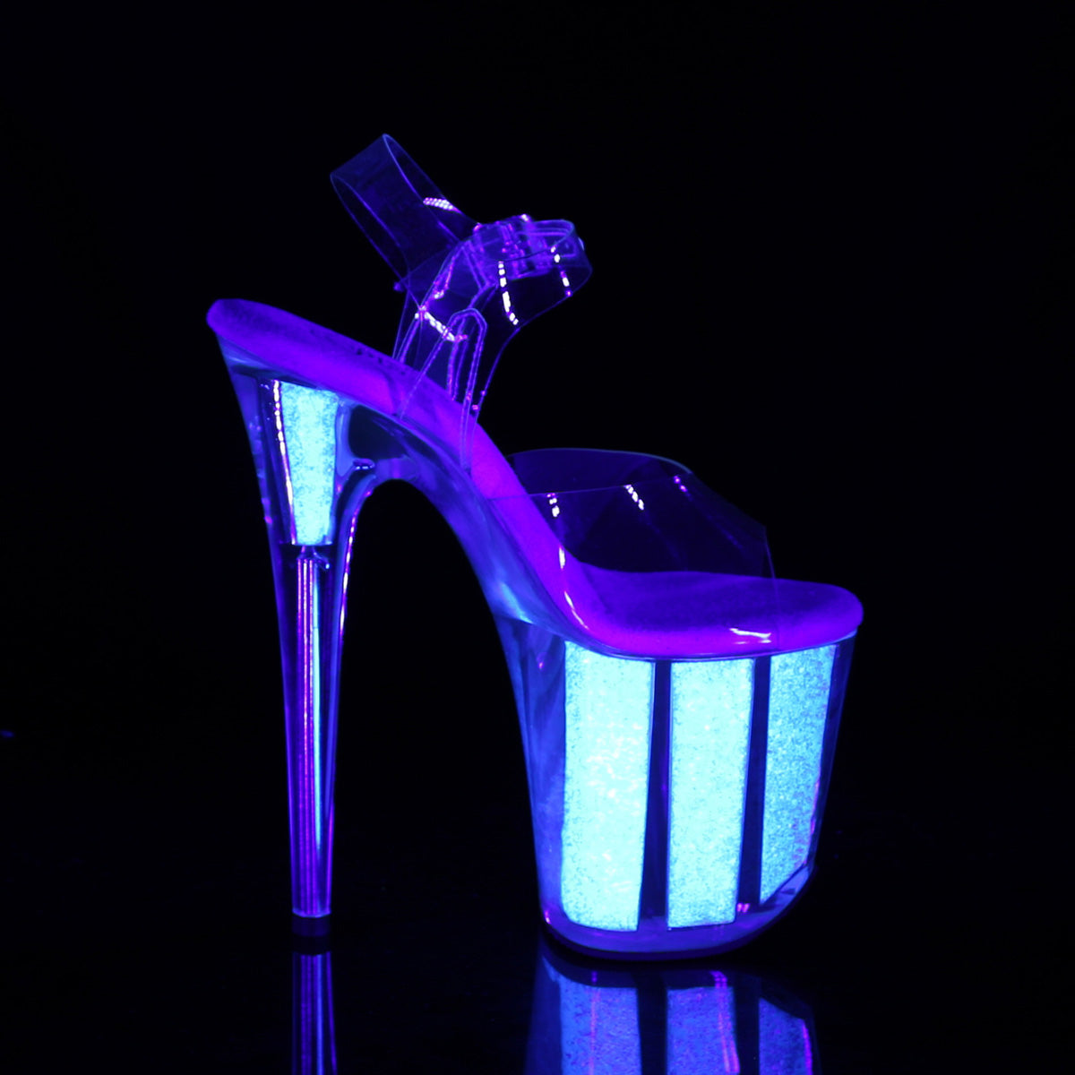 FLAMINGO-808UVG Pleaser Clear/Neon Opal Glitter Sexy Platform Shoes (Pole Dancing Heels)