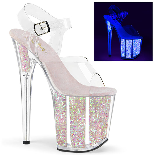 FLAMINGO-808UVG Strippers Heels Pleaser Platforms (Exotic Dancing) Clr/Neon Opal Glitter