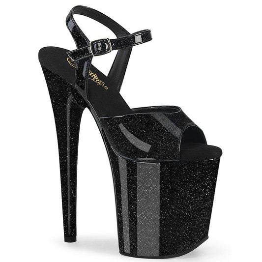 FLAMINGO-809GP Pleaser Black Glitter Patent Platform Shoes [Exotic Dancing Shoes]