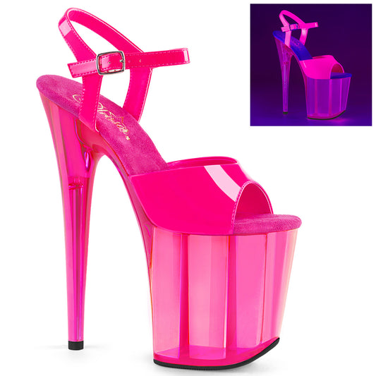 FLAMINGO-809UVT Strippers Heels Pleaser Platforms (Exotic Dancing) Neon H. Pink Pat/H. Pink Tinted