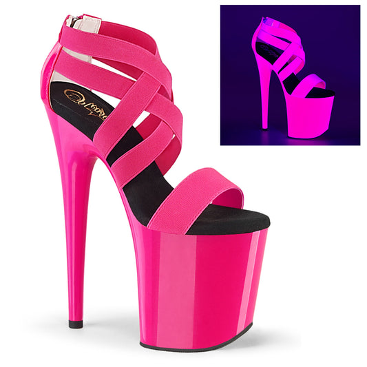 FLAMINGO-869UV Strippers Heels Pleaser Platforms (Exotic Dancing) Neon H. Pink Elastic Band-Pat/Neon H. Pink