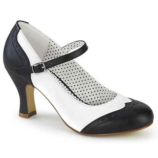 FLAPPER-25 Retro Glamour Pin Up Couture Single Soles Blk-Wht Pu