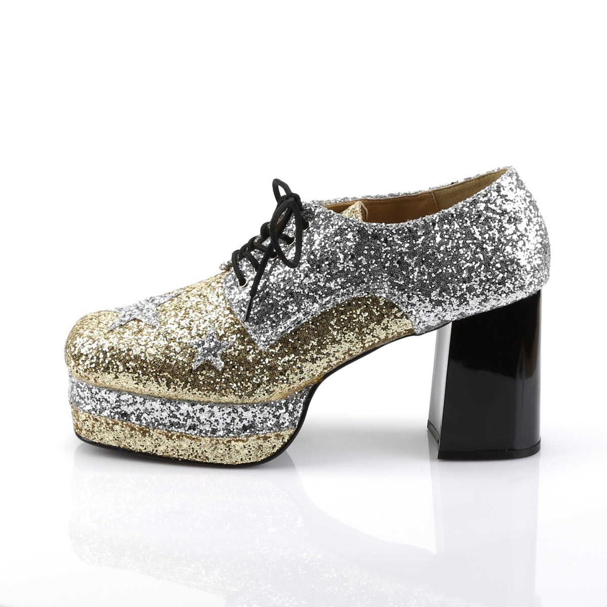 GLAMROCK-02 Fancy Dress Costume Funtasma Men's Shoes Slv-Gold Glitter