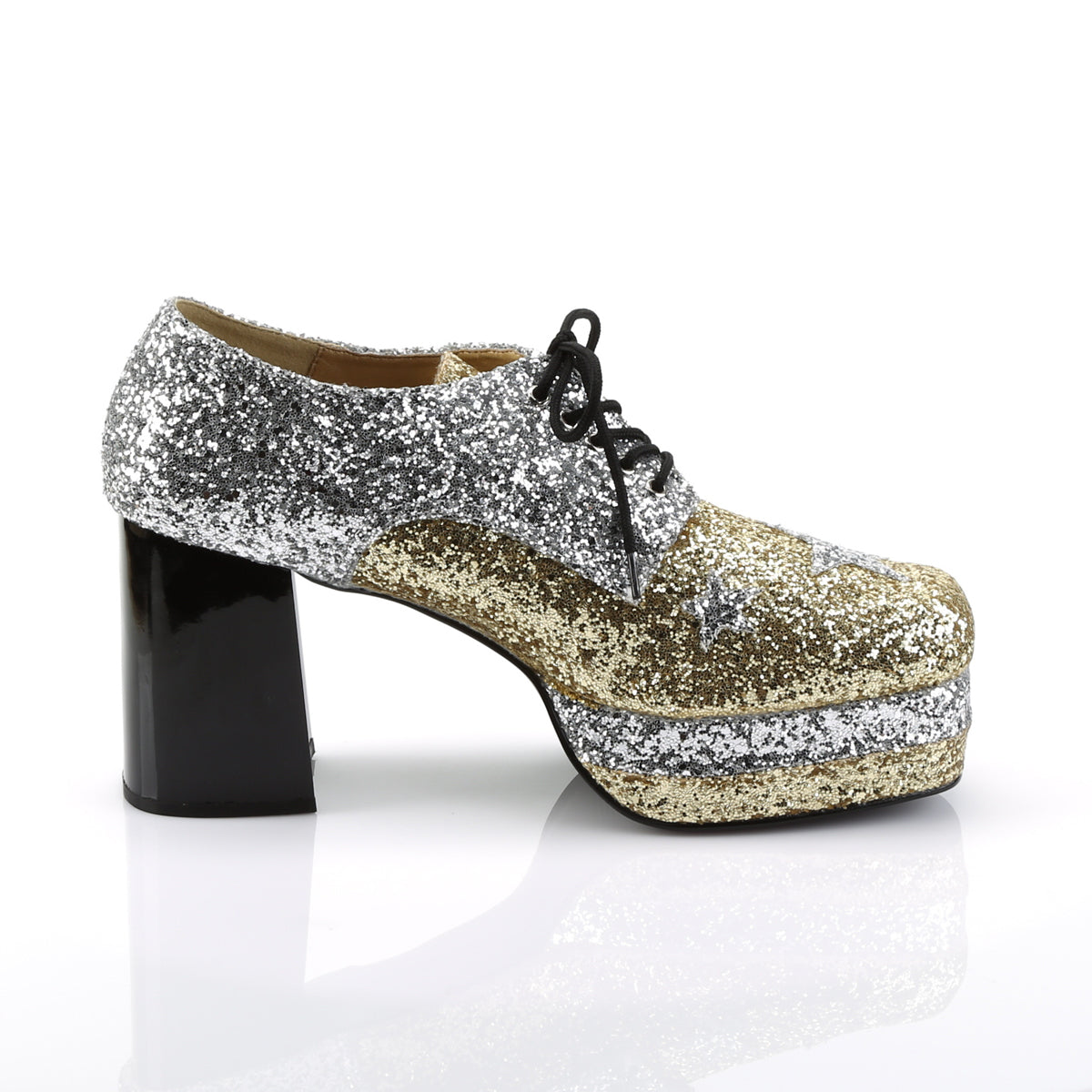 GLAMROCK-02 Fancy Dress Costume Funtasma Men's Shoes Slv-Gold Glitter