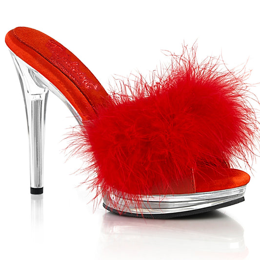 GLORY-501F-8 Exotic Dancing Fabulicious Shoes Red Faux Leather-Fur/Clr