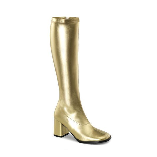 GOGO-300 Fancy Dress Costume Funtasma Women's Boots Gold Str Pu