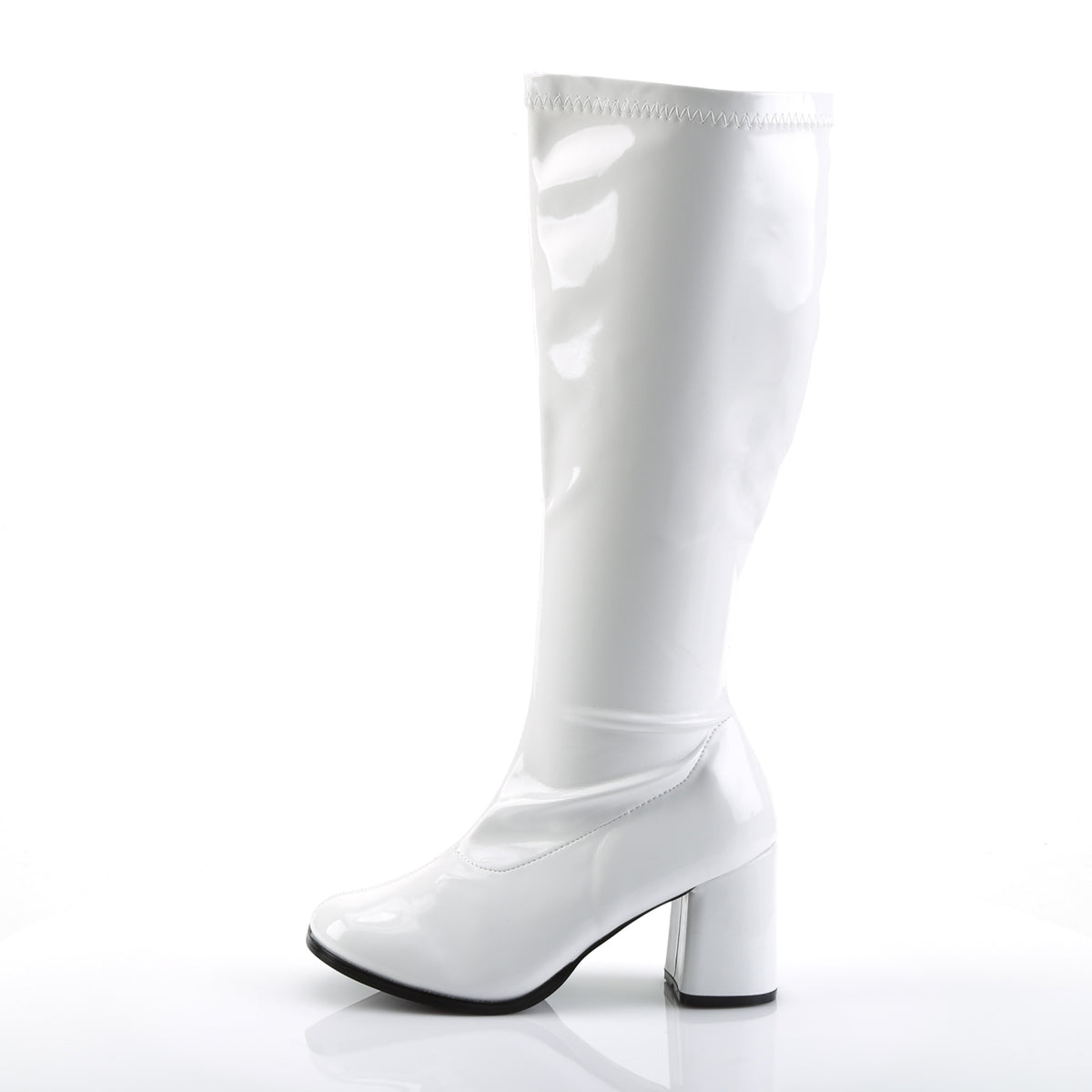 GOGO-300X Funtasma Fantasy White Stretch Patent Plus Sizes & Wide Width/Shaft [Retro Knee High Boots]