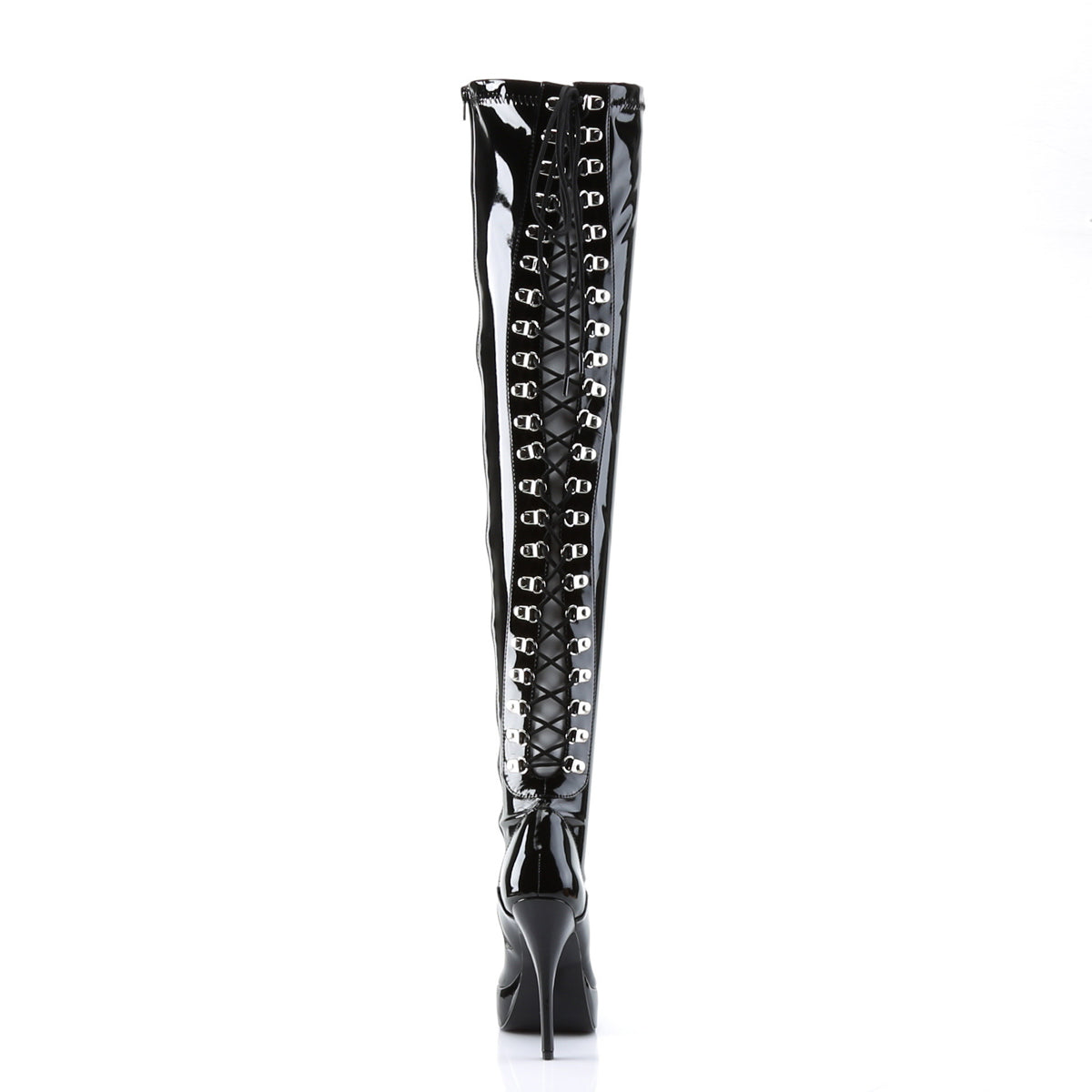 INDULGE-3063 Devious Heels Black Stretch Patent Platforms [Fetish Heels]