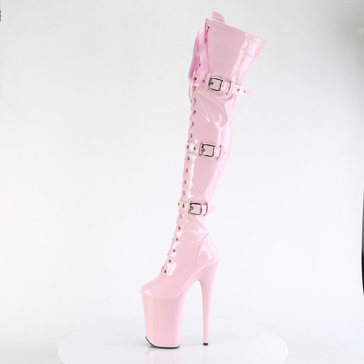 INFINITY-3028 Pleaser B Pink Stretch Patent/B Pink Platform Shoes [Thigh High Boots]