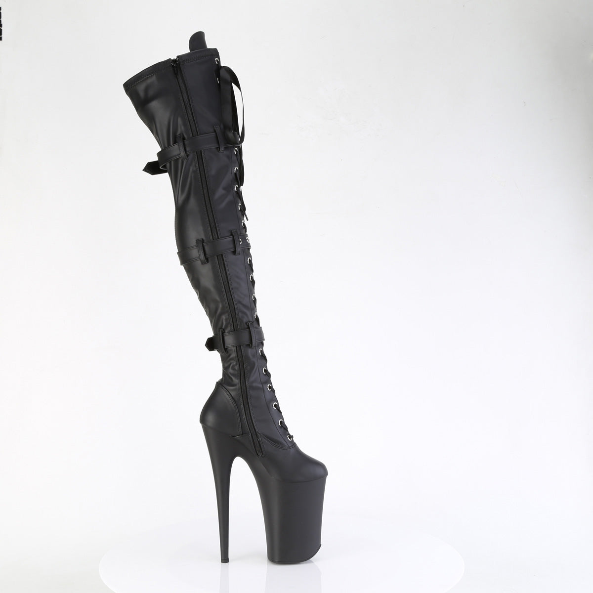 INFINITY-3028 Pleaser Black Stretch Faux Le/Black Matte Platform Shoes [Thigh High Boots]