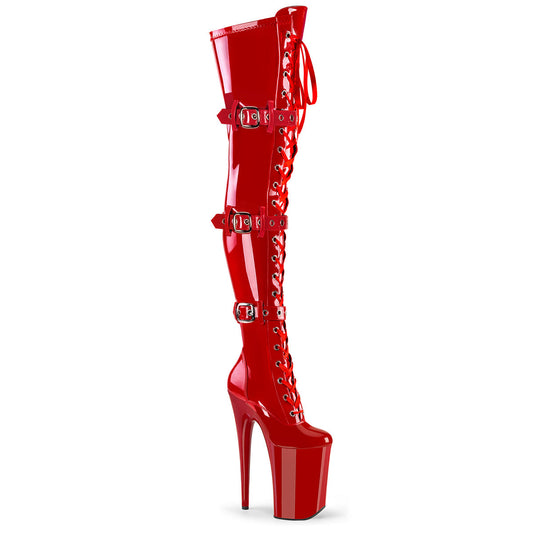 INFINITY-3028 Pleaser Red Stretch Patent/Red Platform Shoes [Thigh High Boots]
