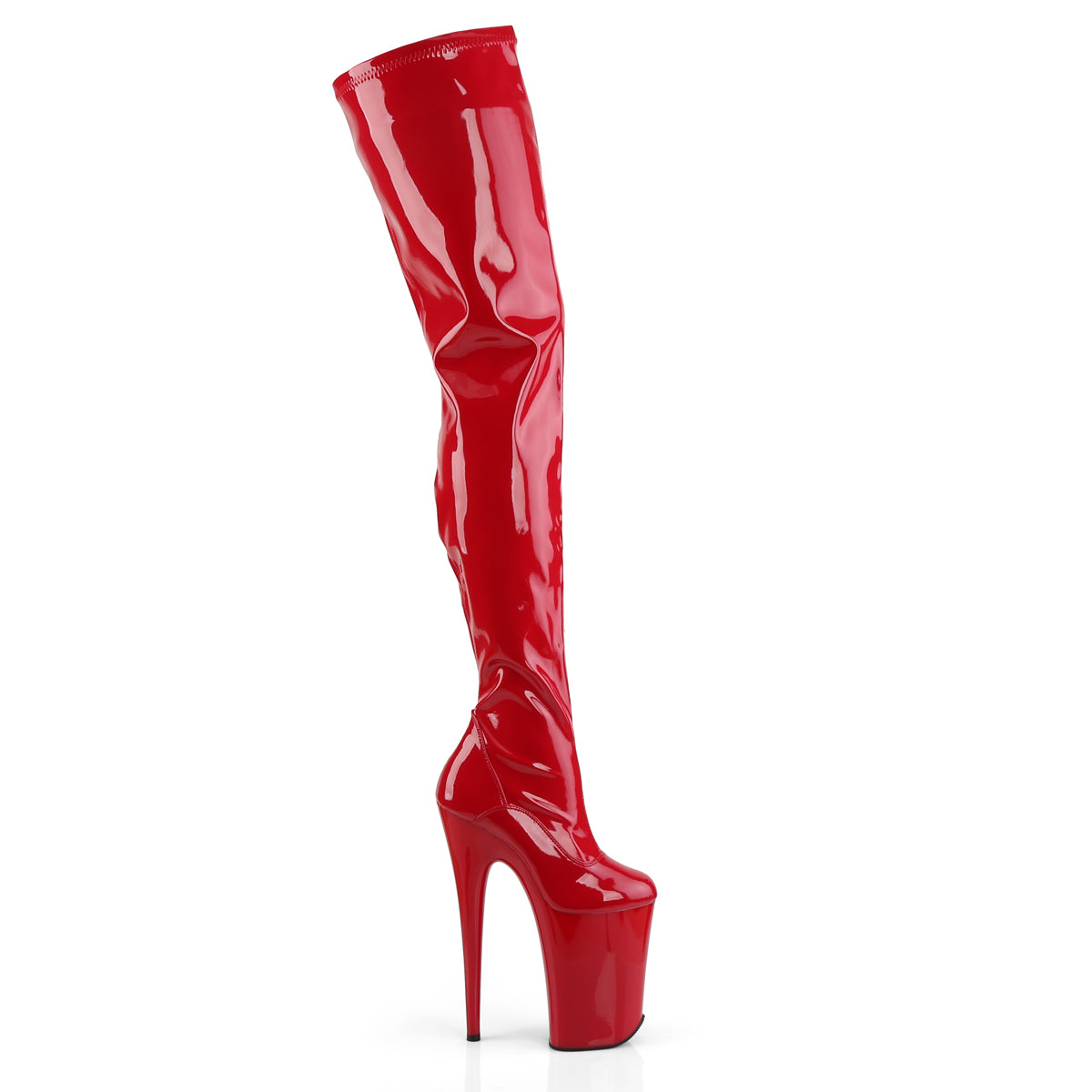 INFINITY-4000 Pleaser Red Stretch Patent/Red Platform Shoes [Thigh High Boots]