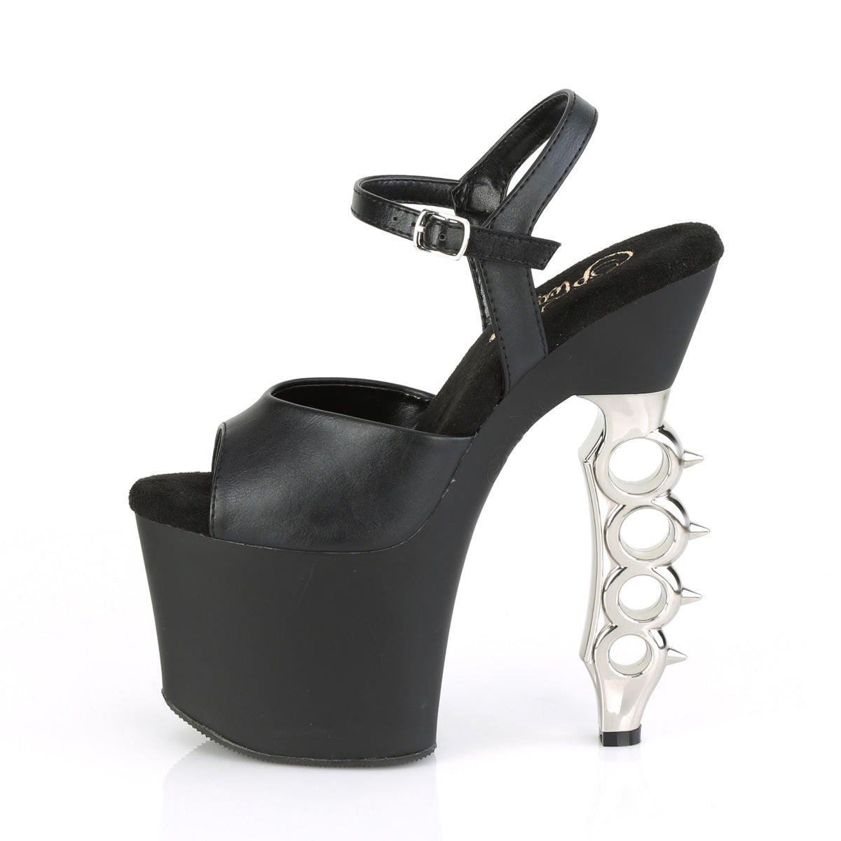 IRONGRIP-709 Pleaser Black F.Leather/Black Matte-Silver Brushed Platform Shoes [Sexy Shoes]