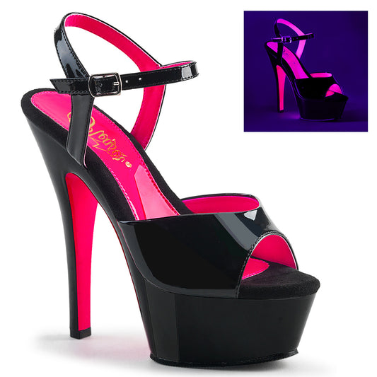 KISS-209TT Strippers Heels Pleaser Platforms (Exotic Dancing) Blk Pat/Blk-Neon H. Pink