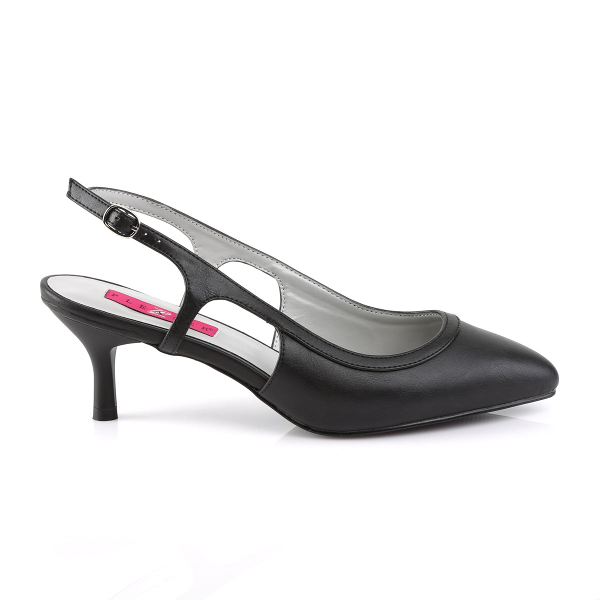KITTEN-02 Large Size Ladies Shoes Pleaser Pink Label Single Soles Black Faux Leather