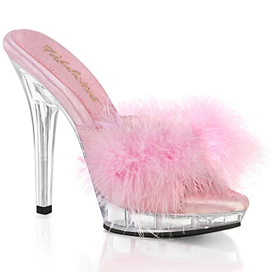 LIP-101-8 Exotic Dancing Fabulicious Shoes B. Pink Satin-Fur/Clr