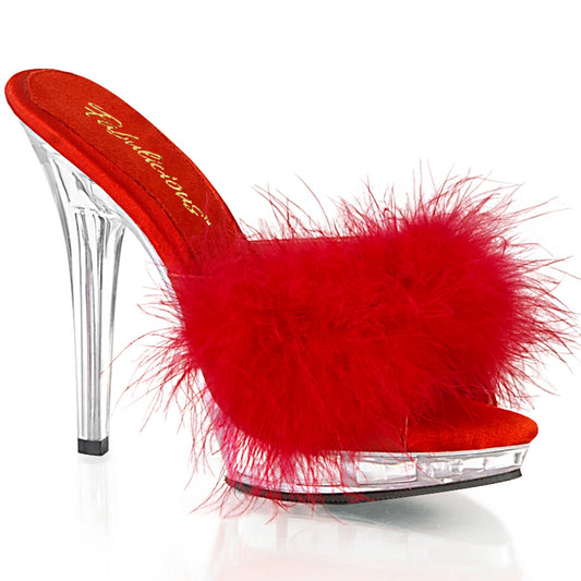 LIP-101-8 Exotic Dancing Fabulicious Shoes Red Satin-Fur/Clr