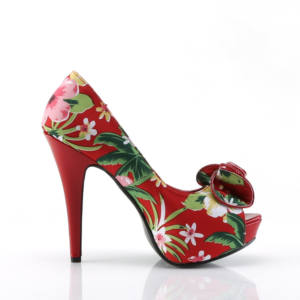 LOLITA-11 Retro Glamour Pin Up Couture Platforms Red Floral Print Fabric