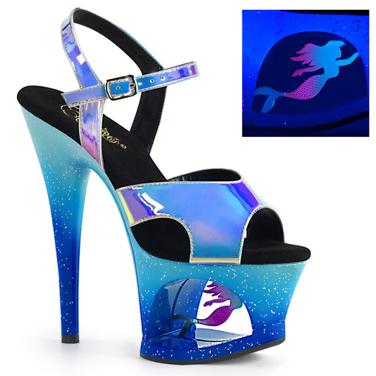 MOON-711MER Strippers Heels Pleaser Platforms (Exotic Dancing) Blue Shifting TPU/Blue Ombre