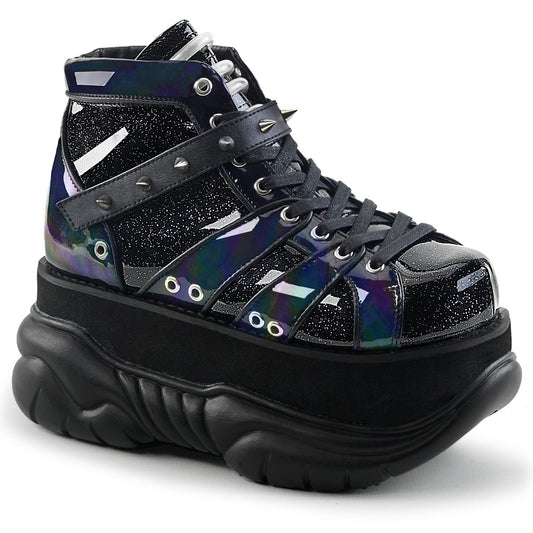 NEPTUNE-100 Alternative Footwear Demonia Unisex Platform Shoes & Boots Blk Glitter-Silver/Vegan Leather