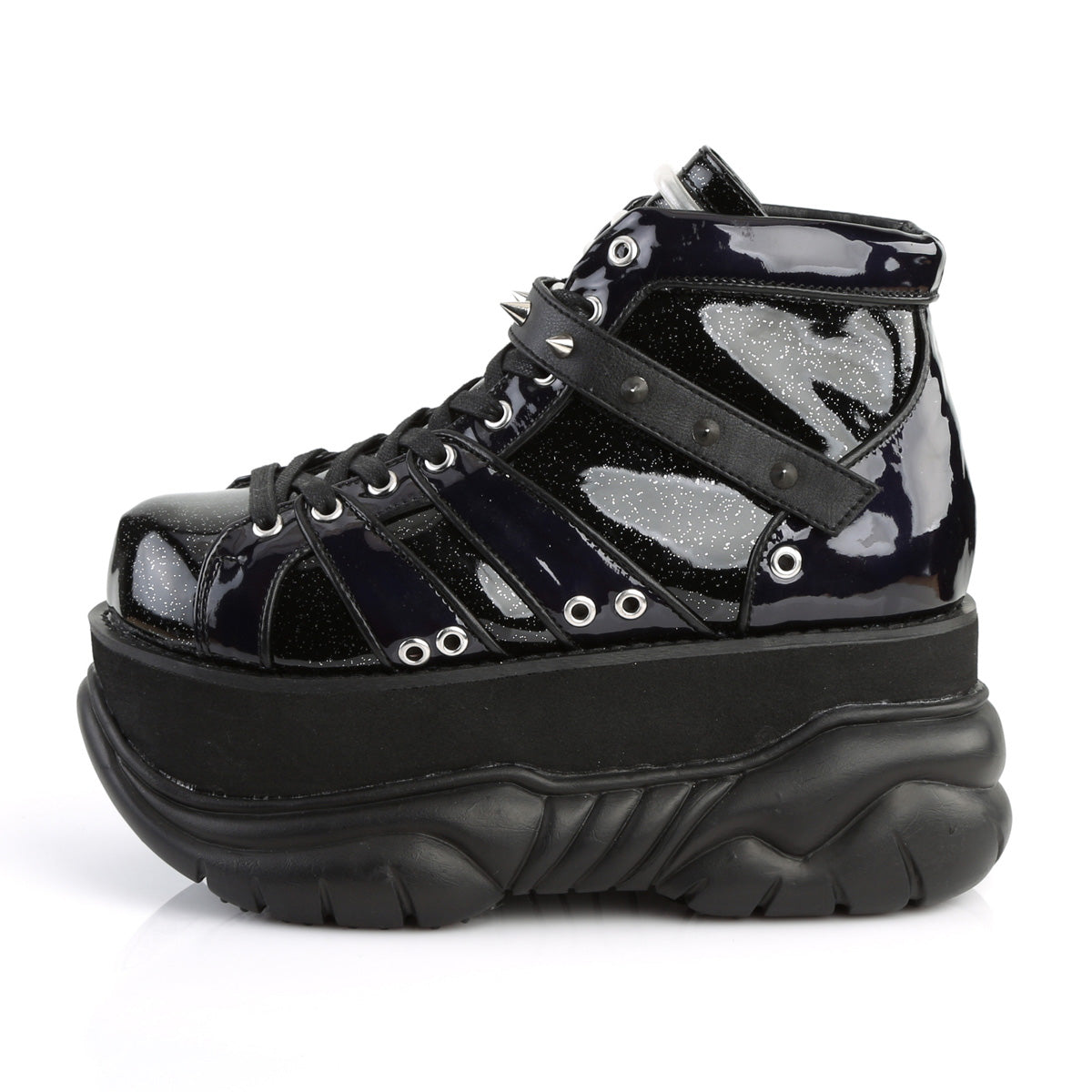 NEPTUNE-100 Demonia Black Glitter-Silver/Vegan Leather Unisex Platform Shoes & Boots [Demonia Cult Alternative Footwear]