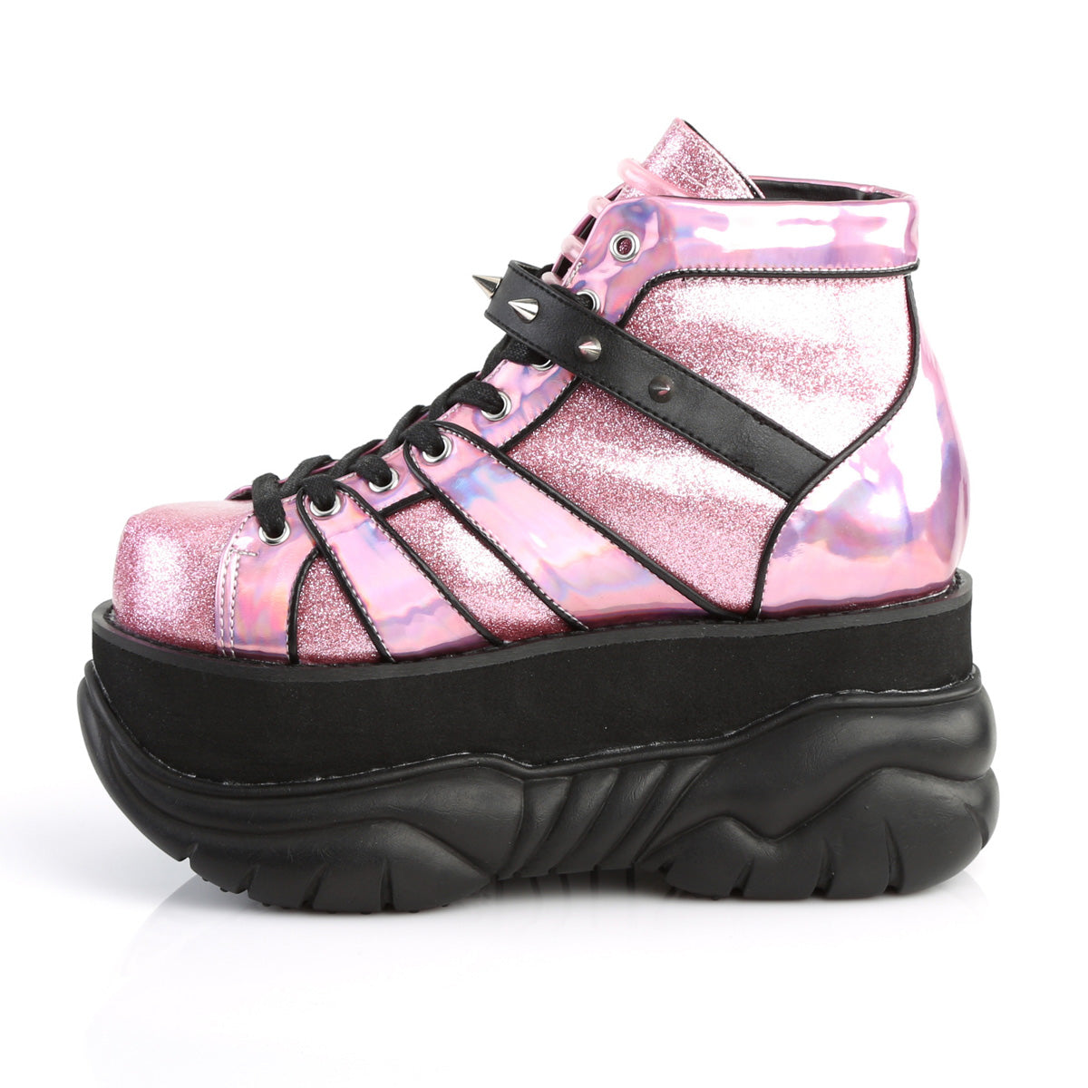 NEPTUNE-100 Demonia Pink Glitter-Silver/Vegan Leather Unisex Platform Shoes & Boots [Alternative Footwear]