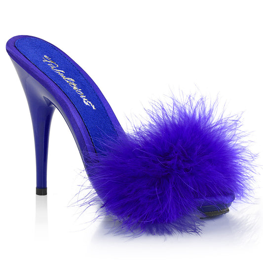 POISE-501F Exotic Dancing Fabulicious Shoes Blue Satin-Marabou Fur/Blue