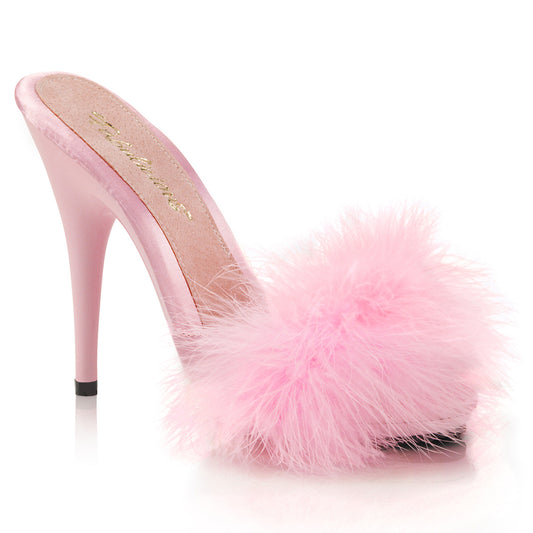 POISE-501F Exotic Dancing Fabulicious Shoes B. Pink Satin-Marabou Fur/B. Pink