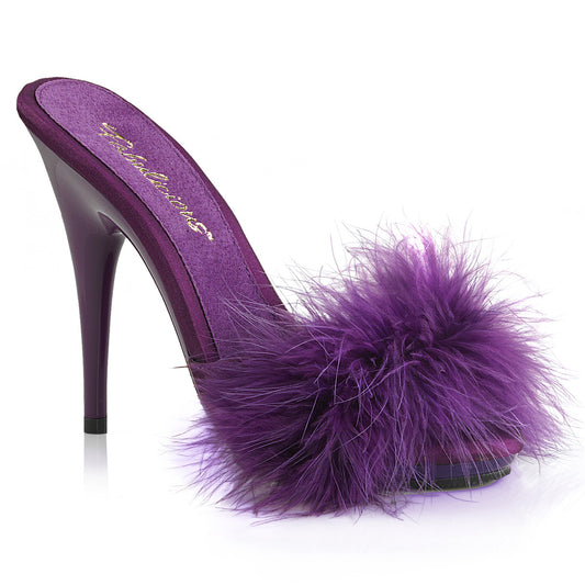 POISE-501F Exotic Dancing Fabulicious Shoes Purple Satin-Marabou Fur/Purple