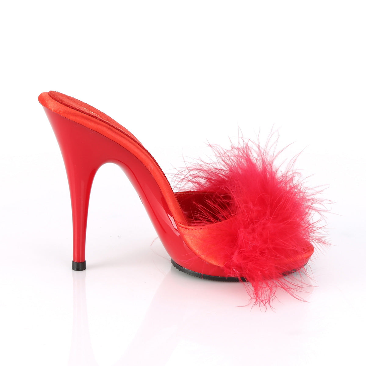 poise 501f Sexy High Heels fabulicious shoes red satin marabou fur red