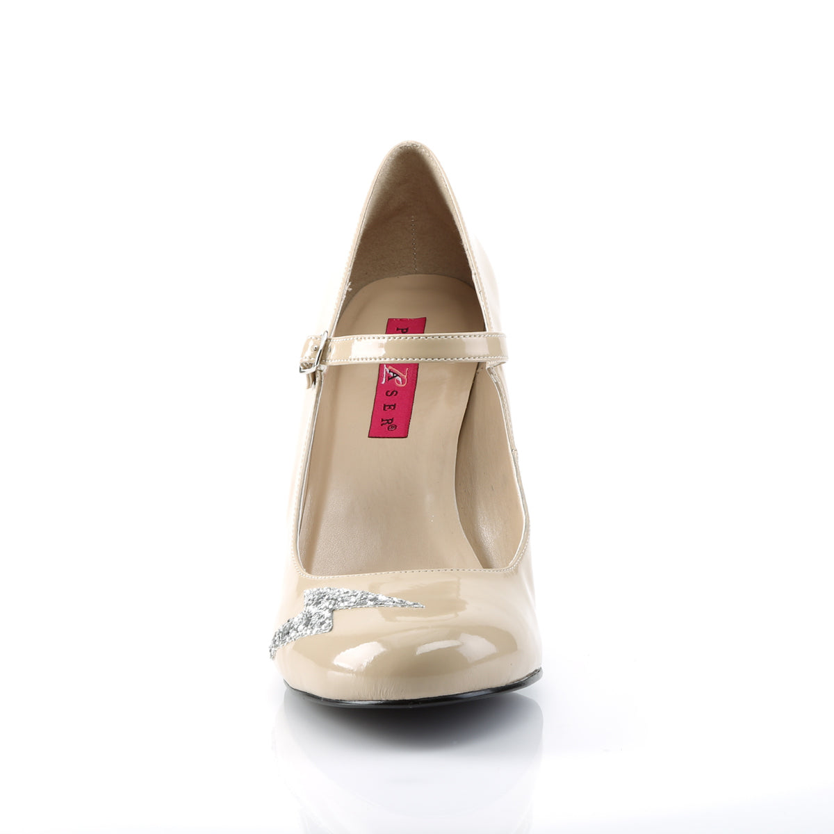 QUEEN-02 Large Size Ladies Shoes Pleaser Pink Label Single Soles Cream Pat-Slv Glitter