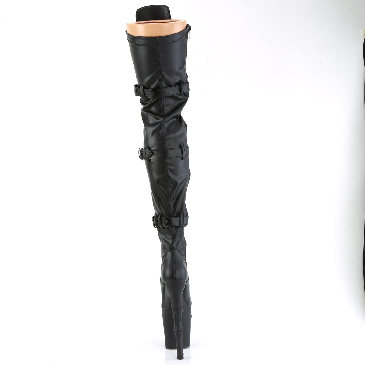 RAPTURE-3028 Pleaser Black Stretch Faux Leather/Black Matte Platform Shoes [Thigh boots]