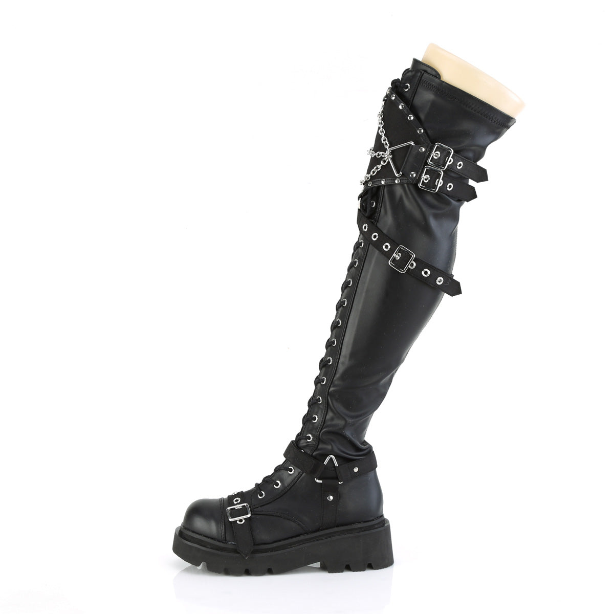 RENEGADE-320 Demonia Black Stretch Vegan Leather Women's Over-the-Knee Boots [Demonia Cult Alternative Footwear]