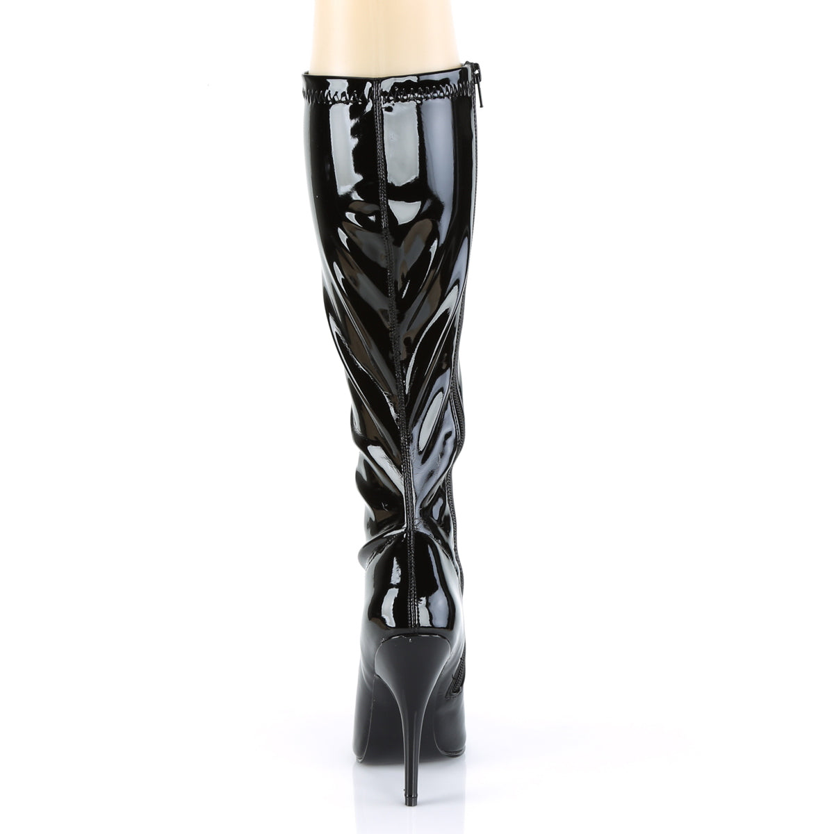 SEDUCE-2000 Pleaser Black Stretch Patent Single Sole Shoes [Knee High Boots]