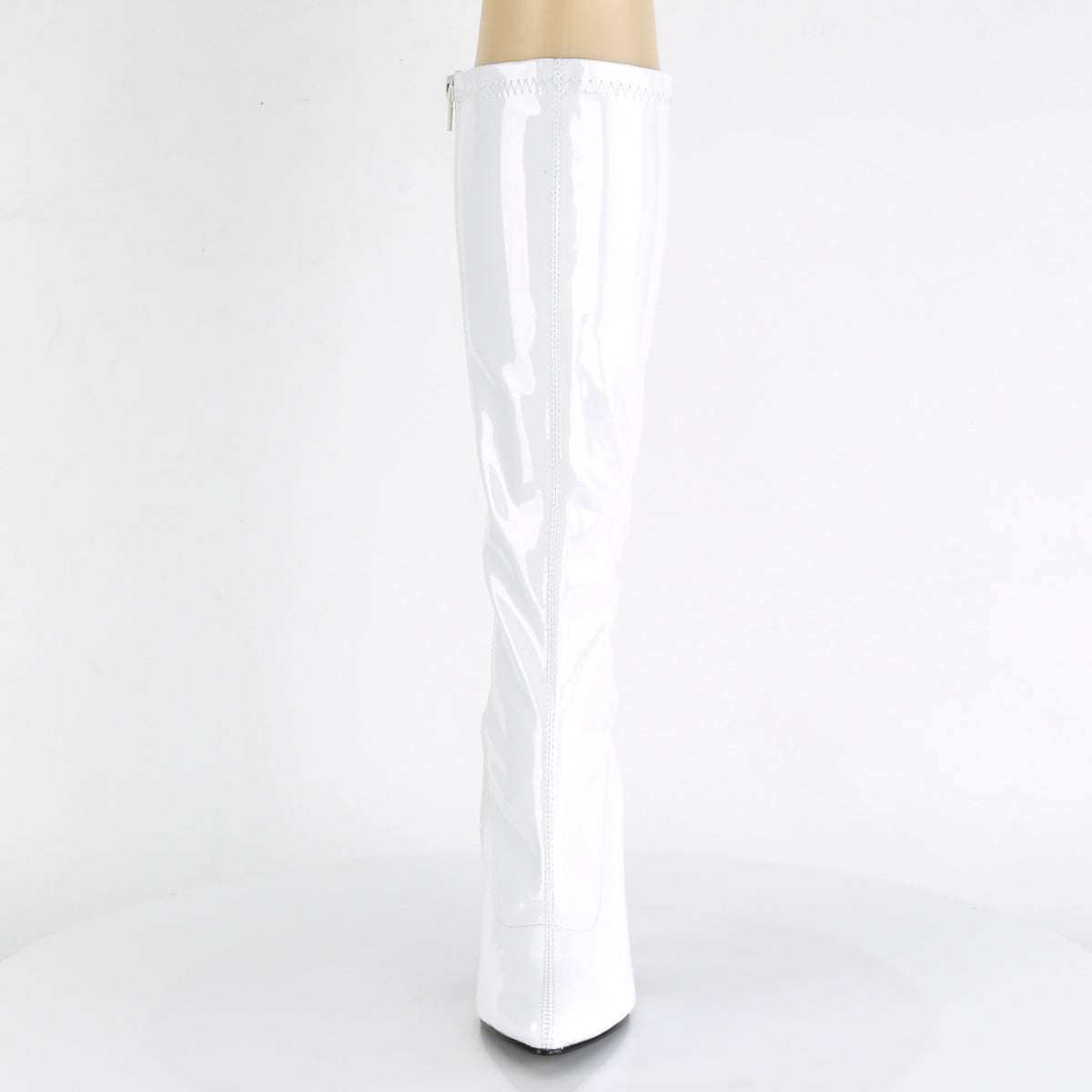 SEDUCE-2000 Pleaser White Stretch Patent Single Sole Shoes [Knee High Boots]