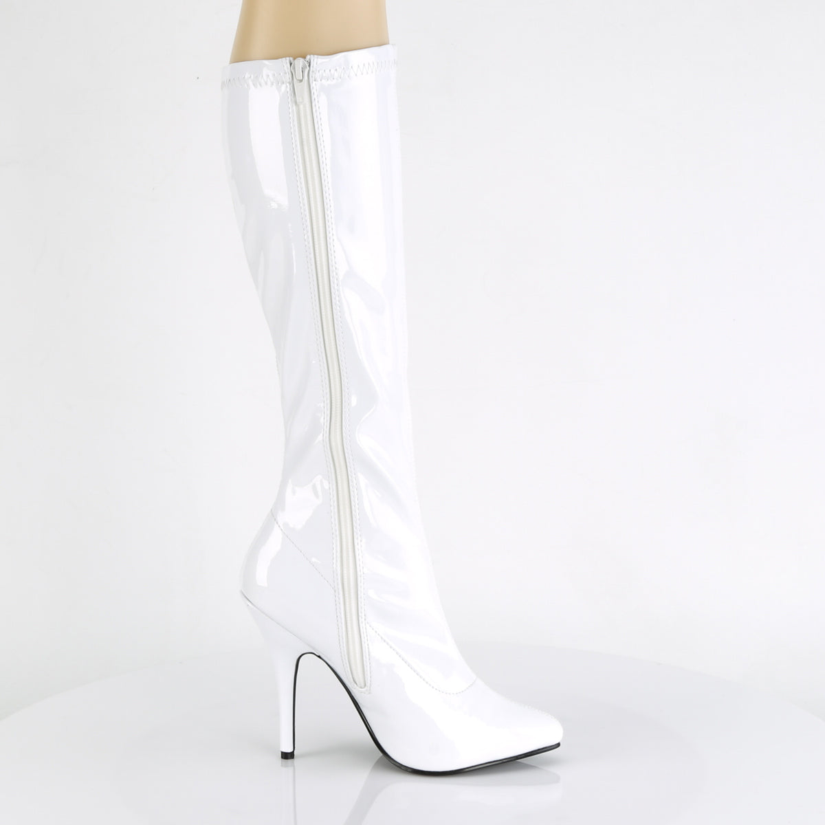 SEDUCE-2000 Pleaser White Stretch Patent Single Sole Shoes [Knee High Boots]
