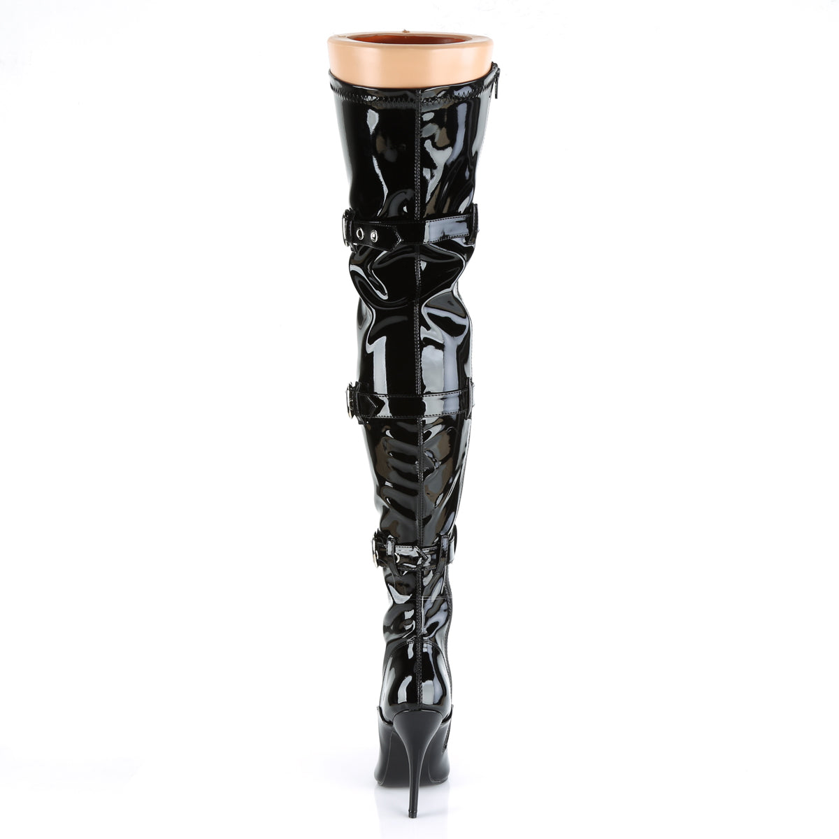 SEDUCE-3028 Pleaser Black Stretch Patent Single Sole Shoes [Thigh High Boots]