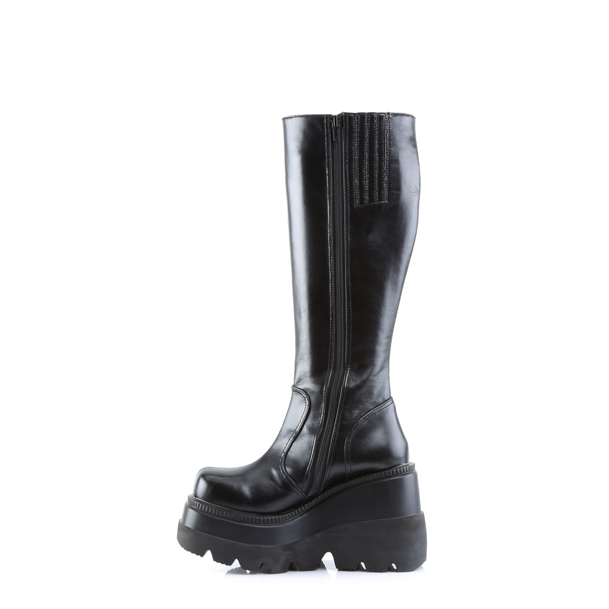 SHAKER-100 Demonia Black Vegan Leather Women's Mid-Calf & Knee High Boots [Demonia Cult Alternative Footwear]