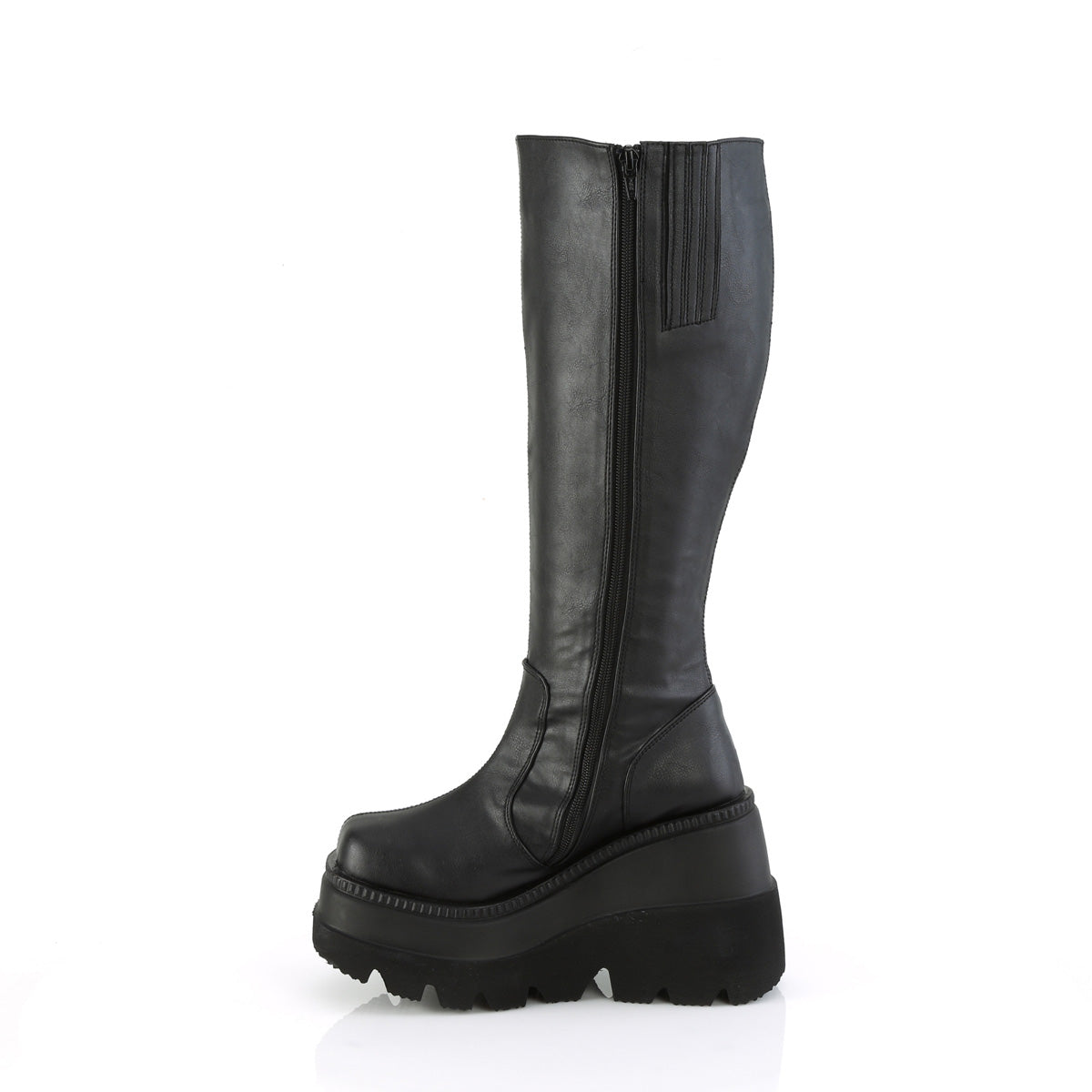 SHAKER-100WC Demonia Black Vegan Leather Women's Mid-Calf & Knee High Boots [Demonia Cult Alternative Footwear]
