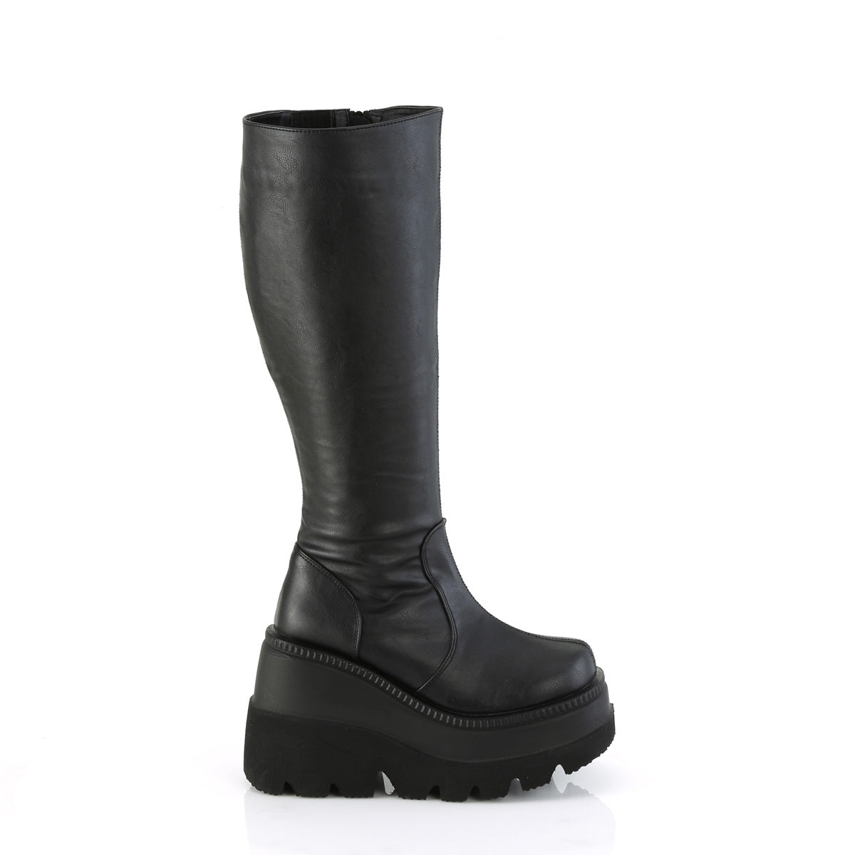 SHAKER-100WC Demonia Black Vegan Leather Women's Mid-Calf & Knee High Boots [Demonia Cult Alternative Footwear]