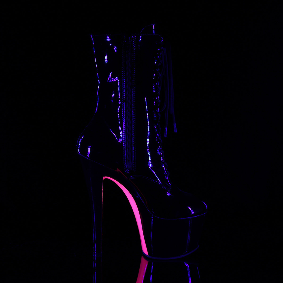 SKY-1020TT Pleaser Black Patent-Neon H Pink Platform Shoes [Ankle boots]